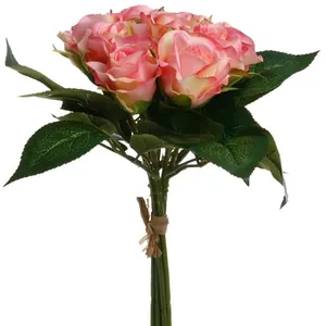 Comparateur de prix : Bouquet de 9 roses artificielles rose H24cm - Atmosphera créateur d'intérieur