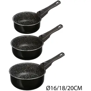 Comparateur de prix : SECRET DE GOURMET JJA 135112 CASSEROLES 16/18/20CM PIERRE + POIGNEES AMOVIBLES, Autre Black
