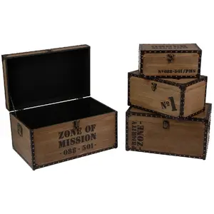 Atmosphera - 4 Malles vintages design bois Factory - Marron - Factory pas cher