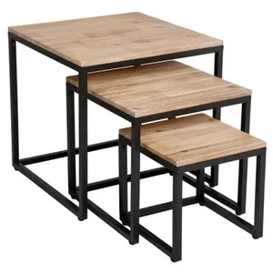 Comparateur de prix : Atmosphera Lot De 3 Tables Gigognes En Bois D'acacia Et Métal Noir