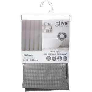AC-DECO Rideau de douche Gris déco Nid d'abeille 180 x 200 anneaux inclusVendu parcarrefour