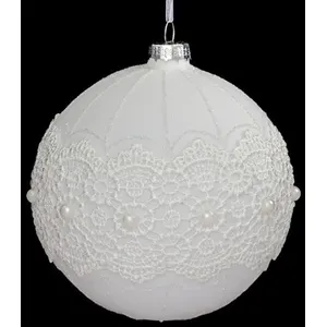 Comparateur de prix : Feeric Lights & Christmas Boule de Noël en Verre "Dentelle Perle" 10cm Blanc