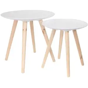 HOME DECO FACTORY Tables gigognes rondes blanches déco (Lot de 2 tailles différentes) pas cher