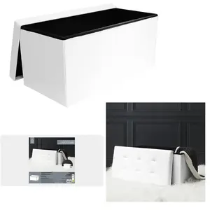 Comparateur de prix : HOME DECO FACTORY Banc/Pouf Coffre pliable en PU Blanc 76.5x37.5x37.5 cm