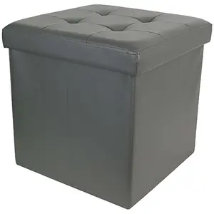 Comparateur de prix : The Home Deco Factory - Pouf coffre pliable PU assise capitonnée gris