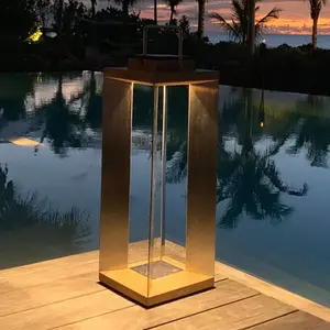 Les Jardins Lanterne solaire à LED Teckinox, teck/acier, 65,5cmVendu parluminaire