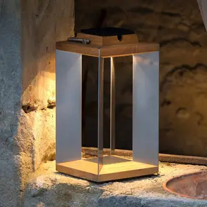 Les Jardins Lanterne solaire à LED Teckinox, teck/acier, 36,5cmVendu parluminaire