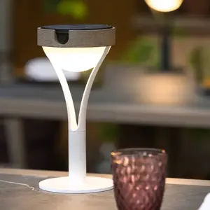 Les Jardins Lampe solaire de table LED Tyble, blanc / teck, 2.700 K, 2...Vendu parluminaire