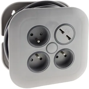 Zenitech - Enrouleur domestique 3 x 2P+T + 2x usb - 7m - Gris pas cher