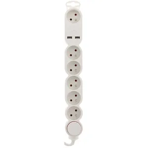 Bloc multiprise - HOME - 6 prises - Parafoudre - 16A - 2 ports USB - câble 1,5m