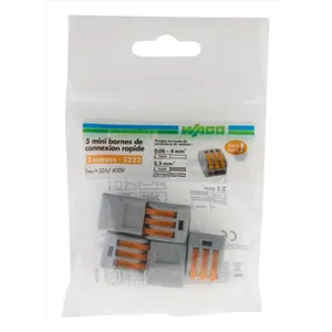 Comparateur de prix : Wago Lot de 5 bornes automatiques à levier, 2,5 mm² pour rigide et souple