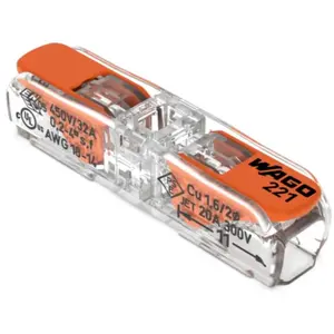 Borne à levier longitudinal - Wago - Série 221 - 10 pièces - 0.2 à 4 mm² - 450 V pas cher