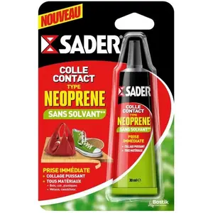 Comparateur de prix : Colle contact sans solvant type néoprène Sader - Tube 30 ml