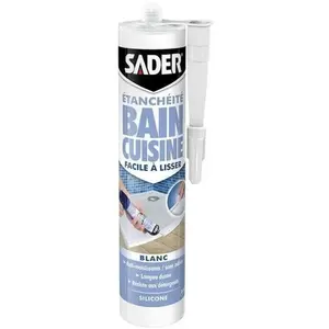 Mastic Silicone Sader Bain et Cuisine Facile à Lisser 280 ml, Blanc pas cher