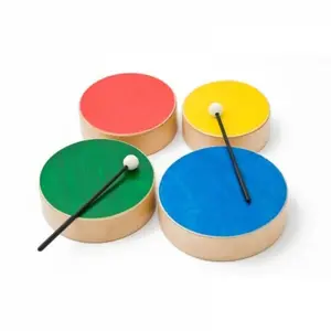 Fuzeau Set de 4 Tambours Bois - Couleur + 2 Mailloches