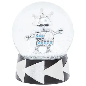 Sia Deco Boule à neige décorative de noël figurine robot en résine argenté H14