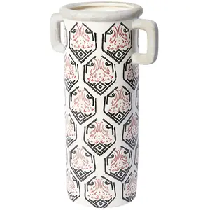Sia Deco Vase décoratif en céramique blanc et rouge H43 pas cher