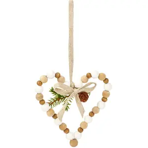 Sia Deco Suspension de noël décorative coeurs en bois marron vert et beige H14