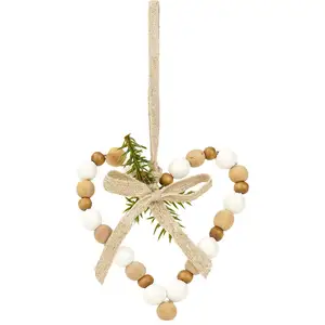 Sia Deco Suspension de noël décorative coeurs en bois marron vert et beige H11