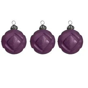 Sia Deco Set de 3 boules de noël décoratives en verre violet D10