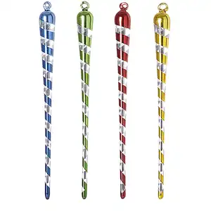 Sia Deco Set de 4 suspensions de noël glaçons en verre jaune et vert H15