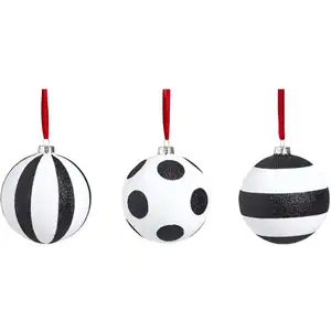 Sia Deco Set de 3 boules décoratives de noël à motif en verre noir et blanc D8