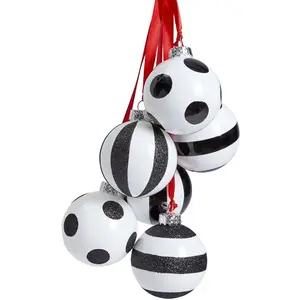 Sia Deco Set de 6 boules de noël décoratives à motifs en verre blanc et noir D6 pas cher