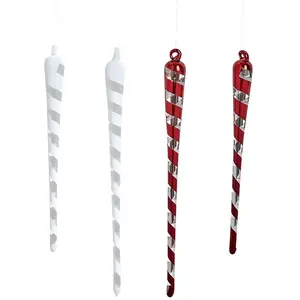 Sia Deco Set de 4 suspensions de noël glaçons en verre rouges et blanches H15