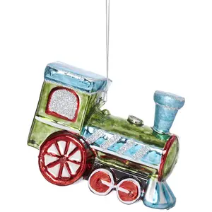 Sia Deco Suspension de noël locomotive en verre rouge et vert L11