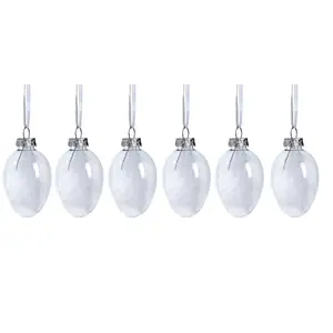 Sia Deco Set de 6 suspensions de noël plumes en verre blanc et argenté D4
