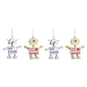 Sia Deco Set de 4 suspensions de noël robots en résine dorés et argentés H8