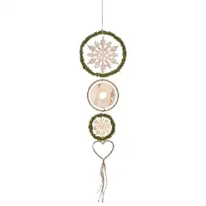 Sia Deco Suspension de noël flocons en bois beige et vert H68