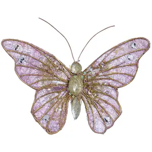 Sia Deco Suspension décorative papillon mauve et doré L13 pas cher