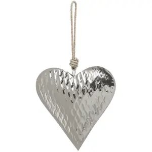 Sia Deco Suspension de noël décorative coeur en métal argentée H15