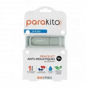 Comparateur de prix : BIOSYNEX - Parakito - Bracelet Anti-Moustiques Rechargeable - 2 Recharges Incluses - 30 Jours d'Utilisation - Sans DEET - Coloris Kaki - Taille Adulte