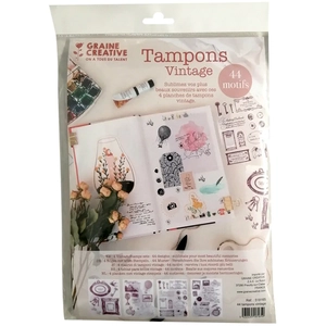 Graines Creatives 44 tampons transparents - Thème Vintage pas cher