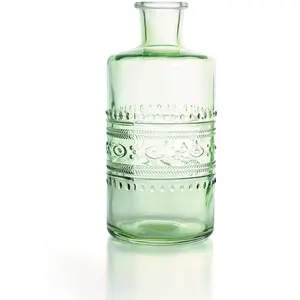 TempsL Vase Vintage en verre à reliefs - Berlin - Vert - 7,5 x 14,5 cm pas cher