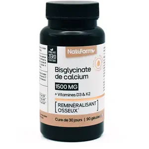 Nat&Form Bisglycinate de Calcium D3 K2 90 Gélules