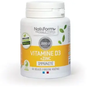 Comparateur de prix : Nat&form vitamine D3 + zinc 60 gélules