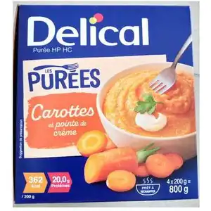 Comparateur de prix : Delical Les Purées Carottes Et Pointe De Crème 4x200g