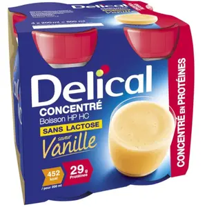 Comparateur de prix : Delical Concentré Boisson HP HC Sans Lactose Vanille | 4 x 200 ml