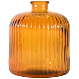 Sensei Maison Vase en verre recyclé strié  Corail 18 cm pas cher
