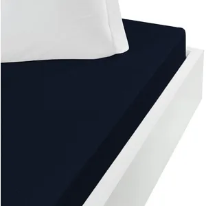 Sensei Maison Drap housse jersey coton peigné extensible bo bleu nuit 140x190 cm pas cher