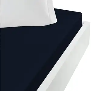Sensei Maison Drap housse jersey coton peigné extensible bo bleu nuit 160x200 cm pas cher