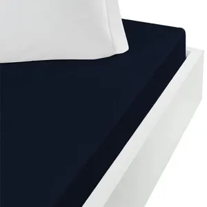 Sensei Maison Drap housse jersey coton peigné extensible bo bleu nuit 120x190 cm pas cher