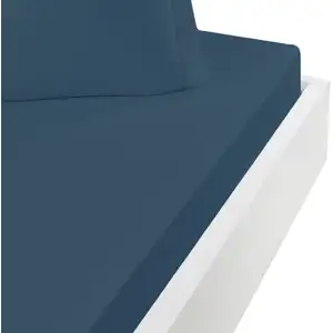 Drap housse en coton bonnet 30 cm denim 200x200 cm pas cher