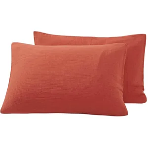 Lot de 2 taies d'oreiller en gaze de coton terracota 50x70 cm pas cher