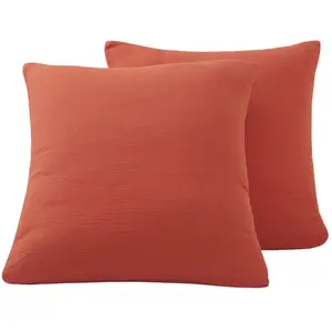 Lot de 2 taies d'oreiller en gaze de coton terracota 65x65 cm pas cher