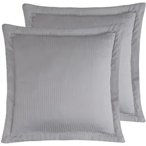 2 taies d'oreiller rayées en satin de coton Gris Acier 65x65 cm