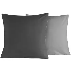 Sensei Maison 2 taies d'oreiller bicolores en percale Anthracite/Gris 65x65 cm pas cher
